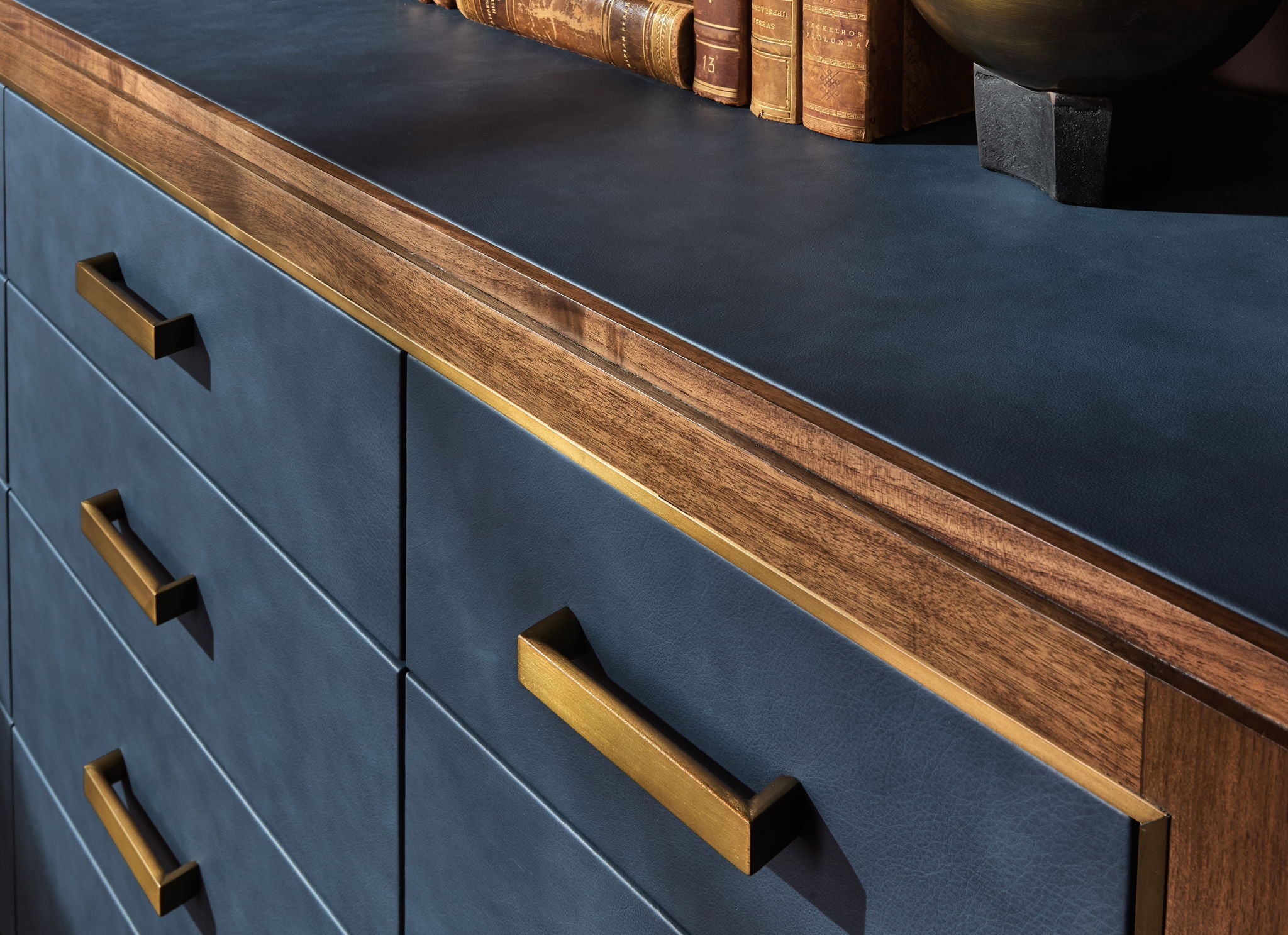 Melange - Geneva Accent Drawer Chest - Blue / Medium Walnut