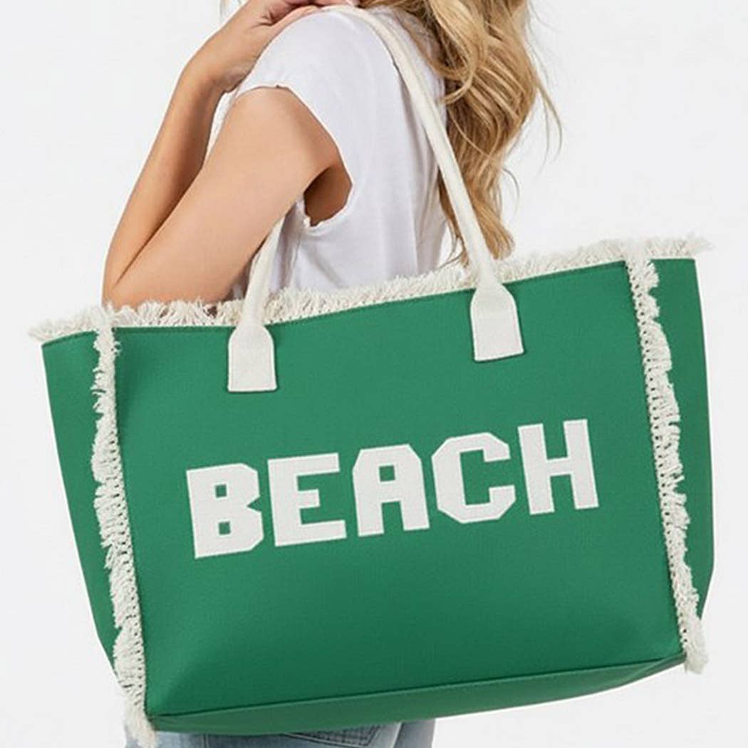 Embroidered Beach Letter Fringe Tote Bag