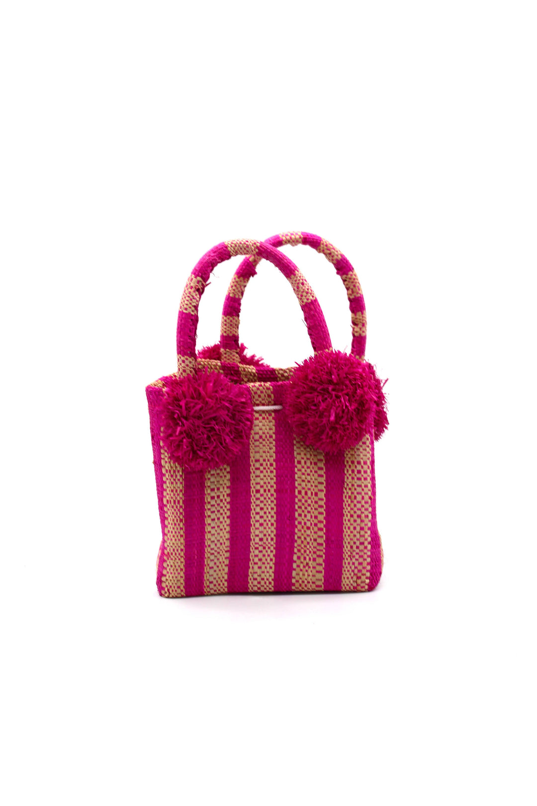 Schooner Straw Mini Bag with Pompom Accent: Black Two Tone Stripe