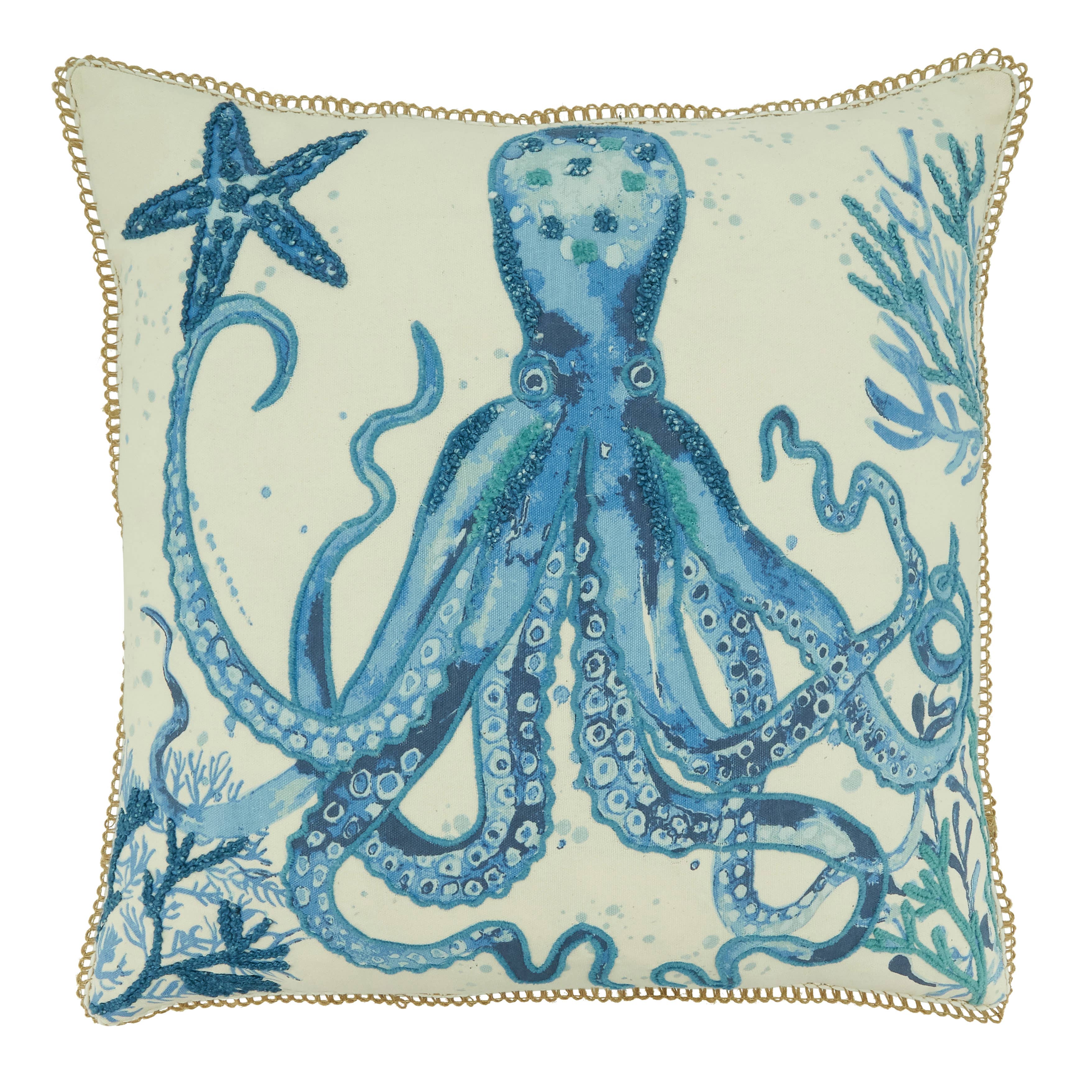 Octopus Design Throw Pillow: 20" / Navy Blue / Poly Filled