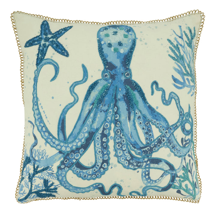 Octopus Design Throw Pillow: 20" / Navy Blue / Poly Filled