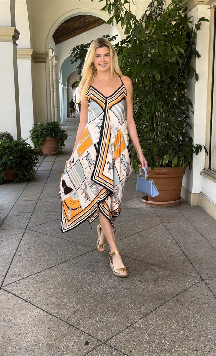 Silk Dress / Blue and Black Horse