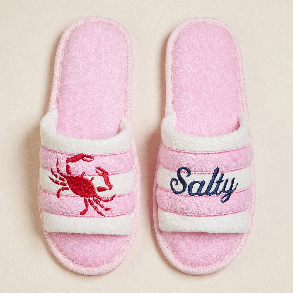 6Pairs Crab Salty Embroidered Striped Indoor Floor Slippers: Pink