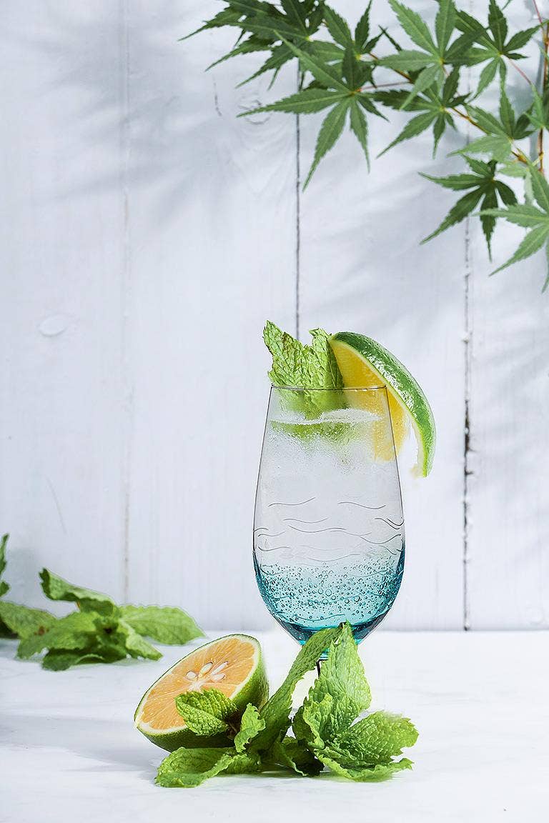 Blue/Clear Fish Cut Glassware: Stemless Goblet (18oz)