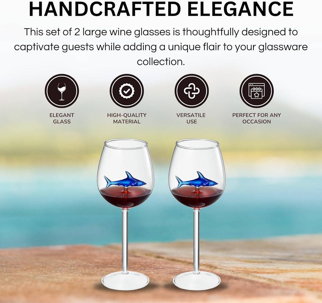Shark-Inspired Stemmed Wine Glasses Set of 2 | 13oz