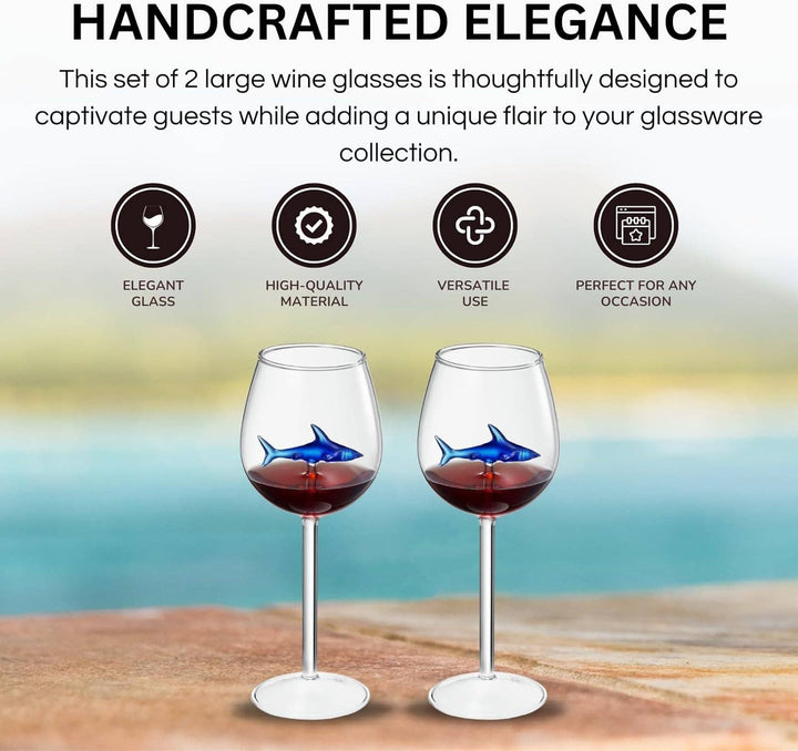 Shark-Inspired Stemmed Wine Glasses Set of 2 | 13oz