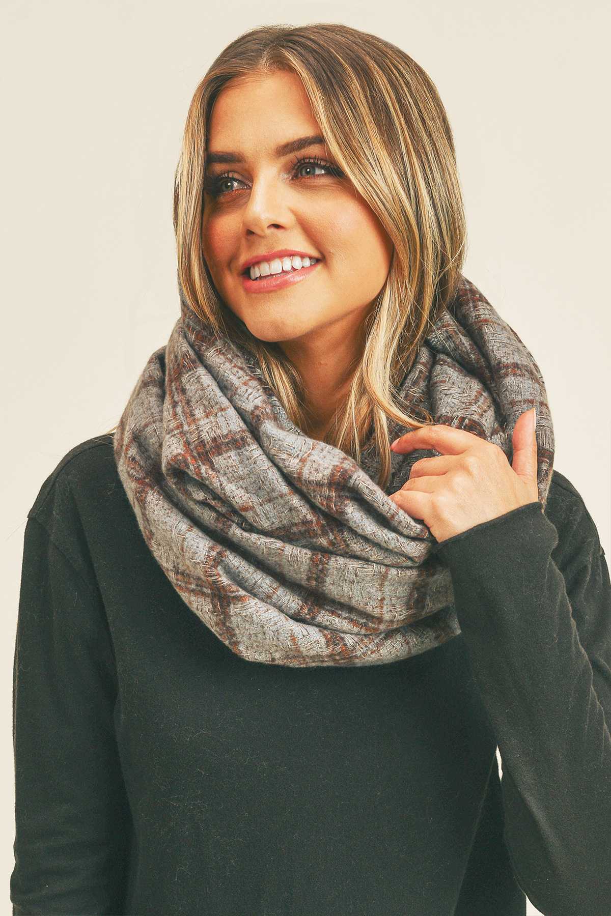 PLAID INFINITY SCARF MS0250: Mustard