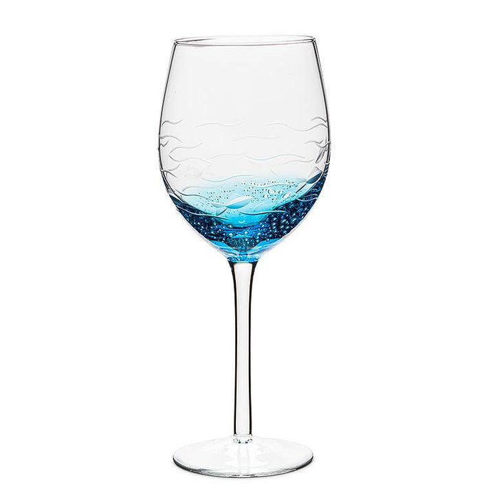 Blu/Clear Fish Cut Wine Glass-9"H(18oz)-2527