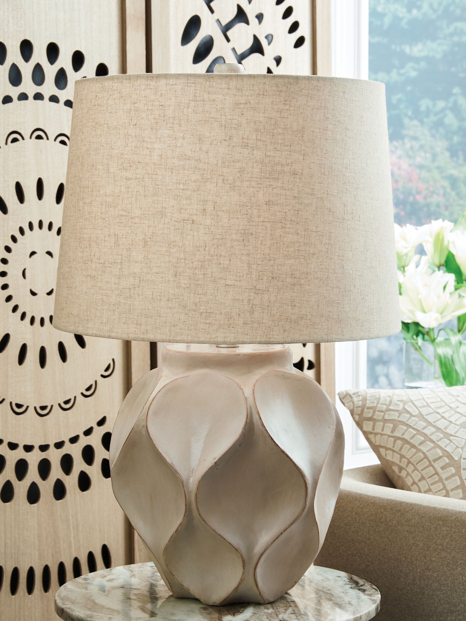 Edselham - Paper Table Lamp - Distressed Cream