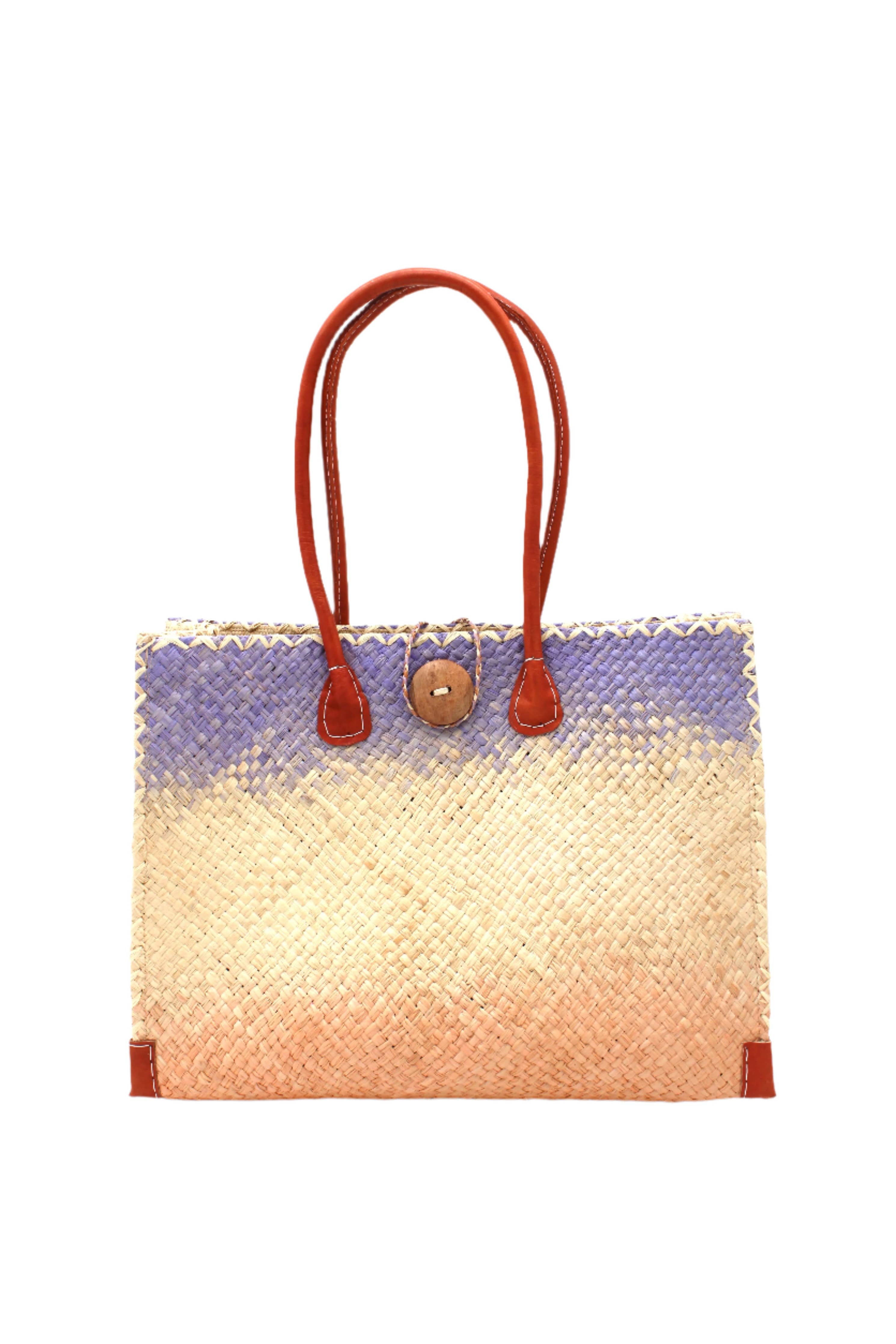 Zafran Holden Ombre Straw Beach Bag: Large / Black & Grey