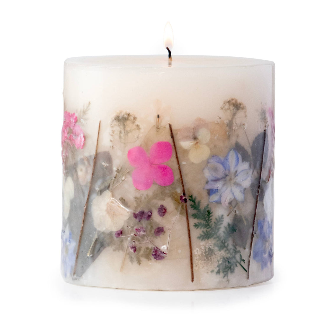 Violet Fern Pressed Flower Pillar Candle