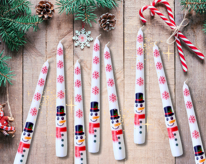 Snowman Christmas Taper Candle, Holiday Snowman Candlesticks