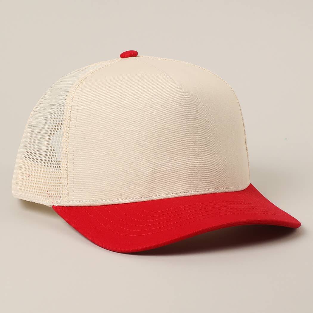 Solid Two-Tone Cotton Trucker Hat with Mesh Back