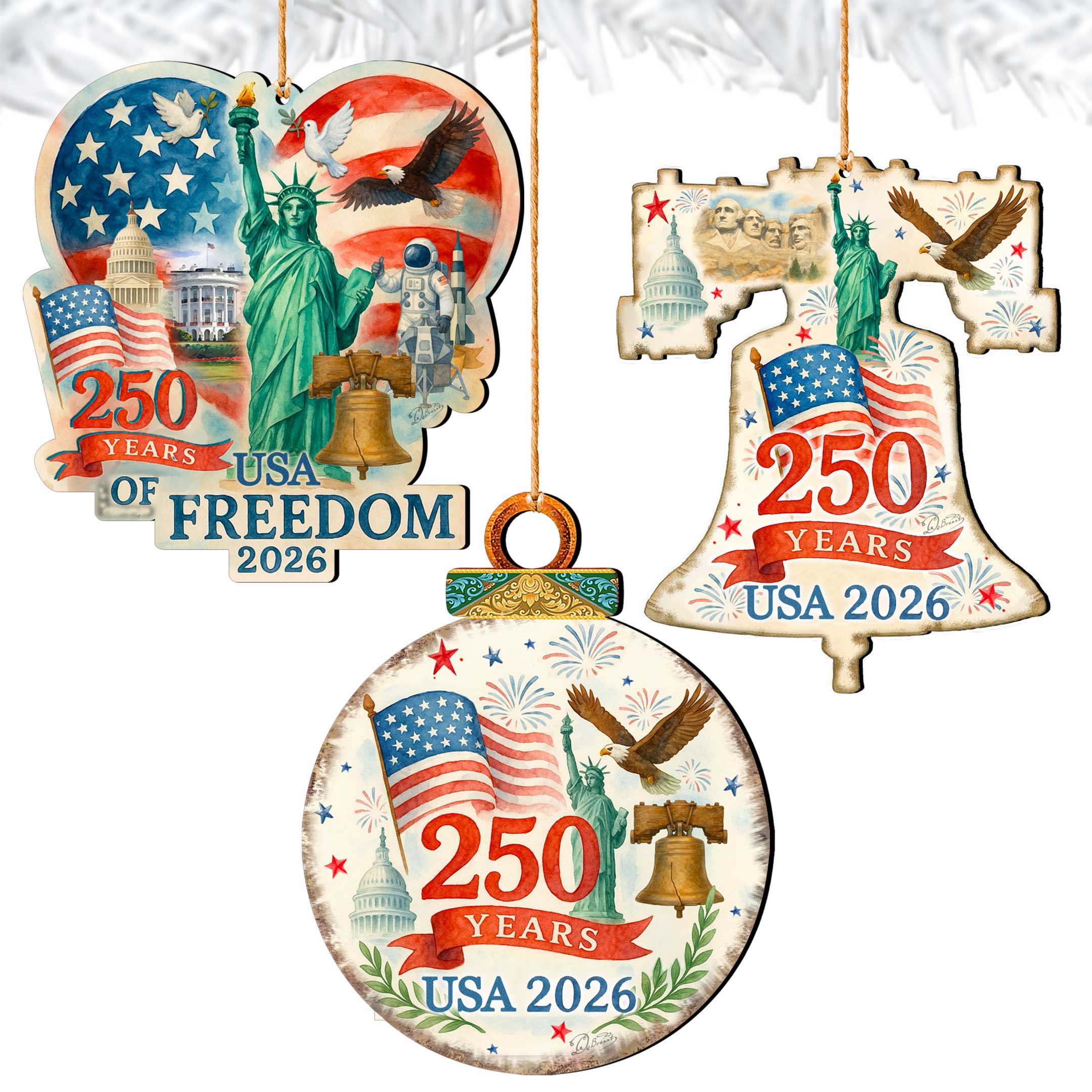 250th Anniversary of the USA Ornament Set of 3 G. DeBrekht