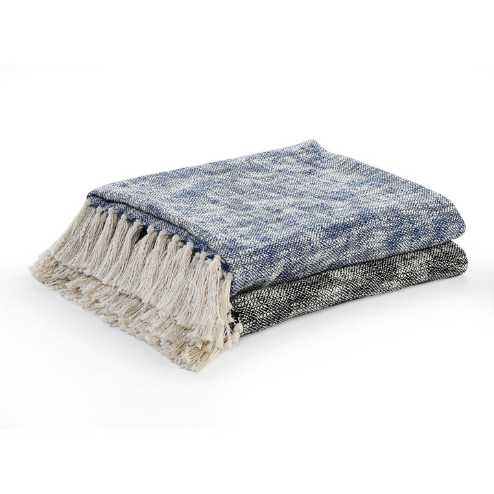 Boho Chambray Throw Blanket with Fringe: Navy Blue