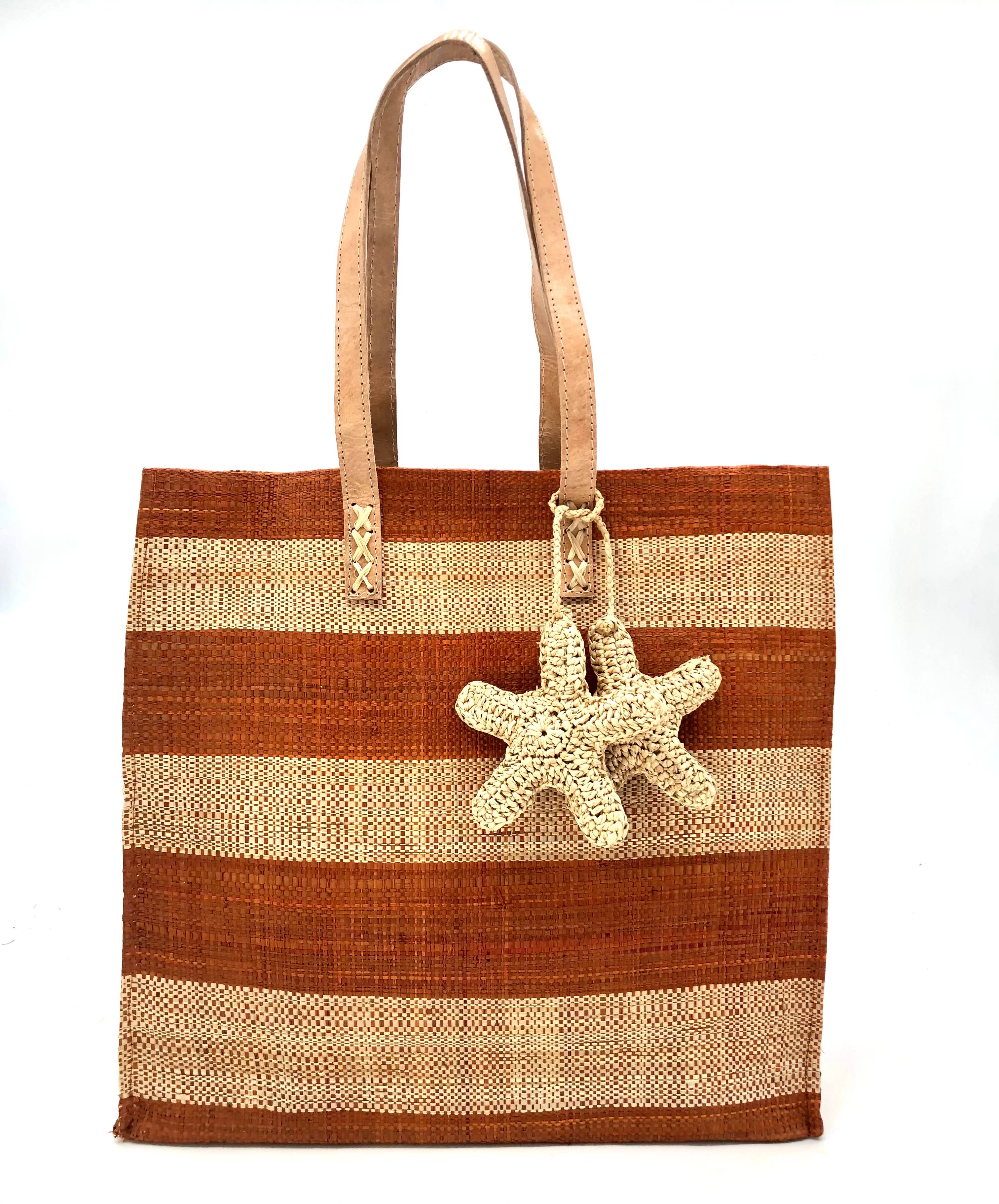 Starfish Straw Bag with Crochet Starfish Charm Embellishment: Black