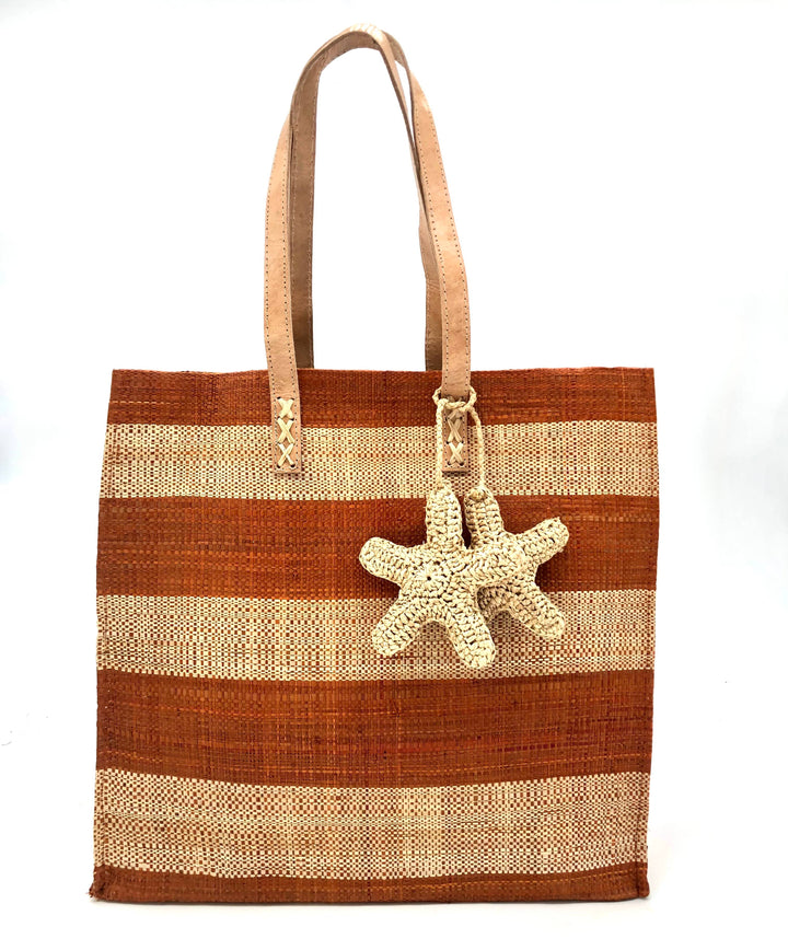 Starfish Straw Bag with Crochet Starfish Charm Embellishment: Blue