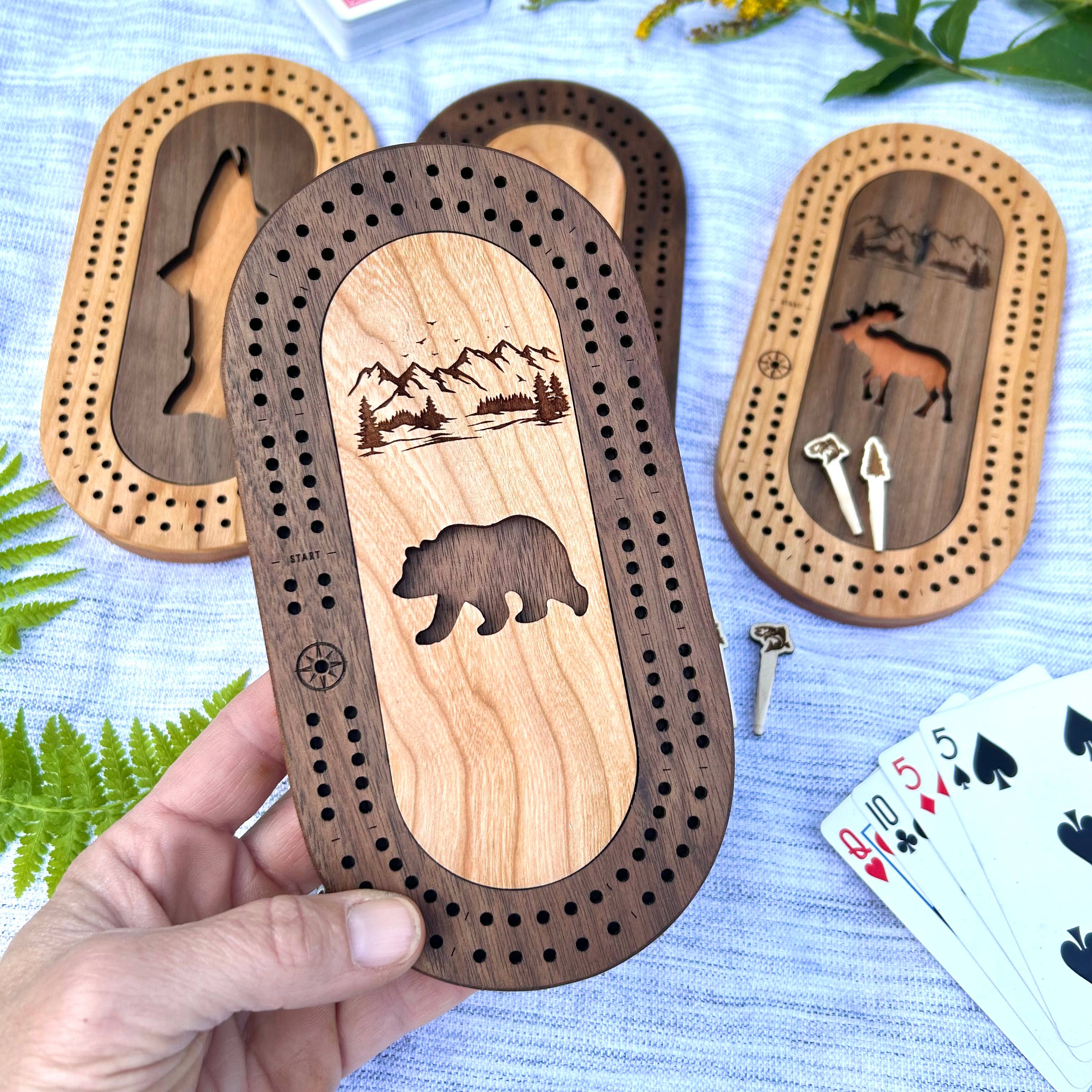 Wildlife Mini Travel Cribbage Board & Custom Pegs Set: Any Custom