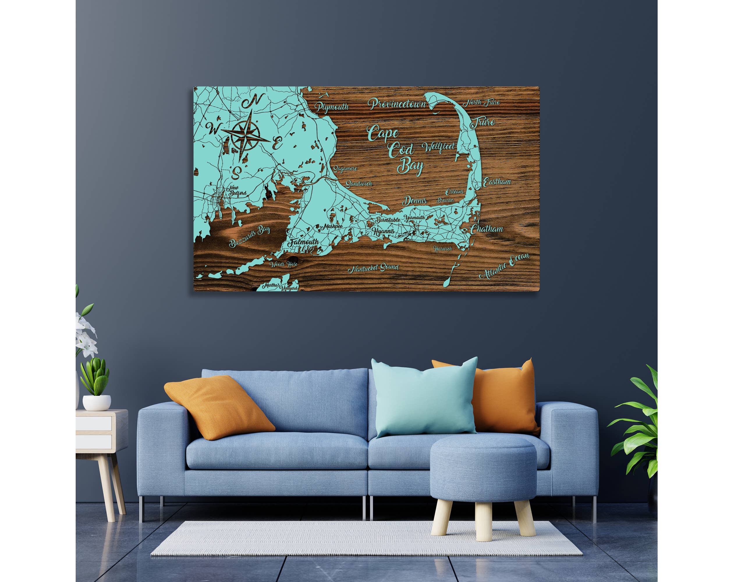 Massachusettes: Cape Cod Bay Map: Lunar Surface / Large (22.5" x 38")