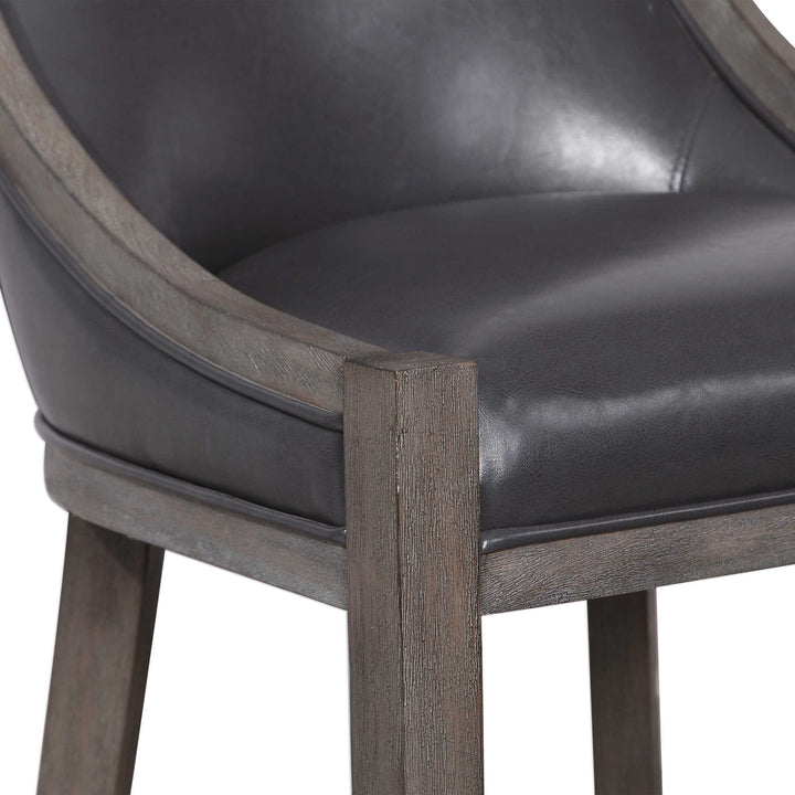 Elowen - Leather Counter Stool - Black