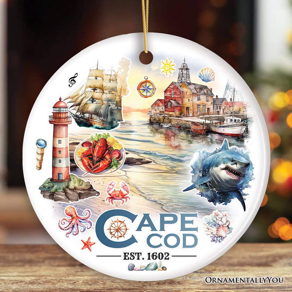 Artistic Cape Cod Exhibit Ornament, Massachusetts Souvenir