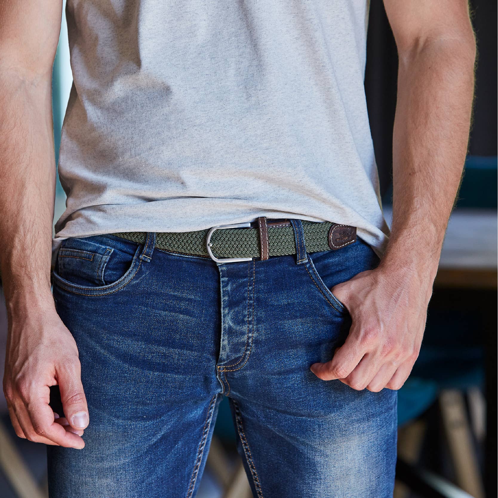 Green Army elastic woven belt - Bestseller!: Size 2