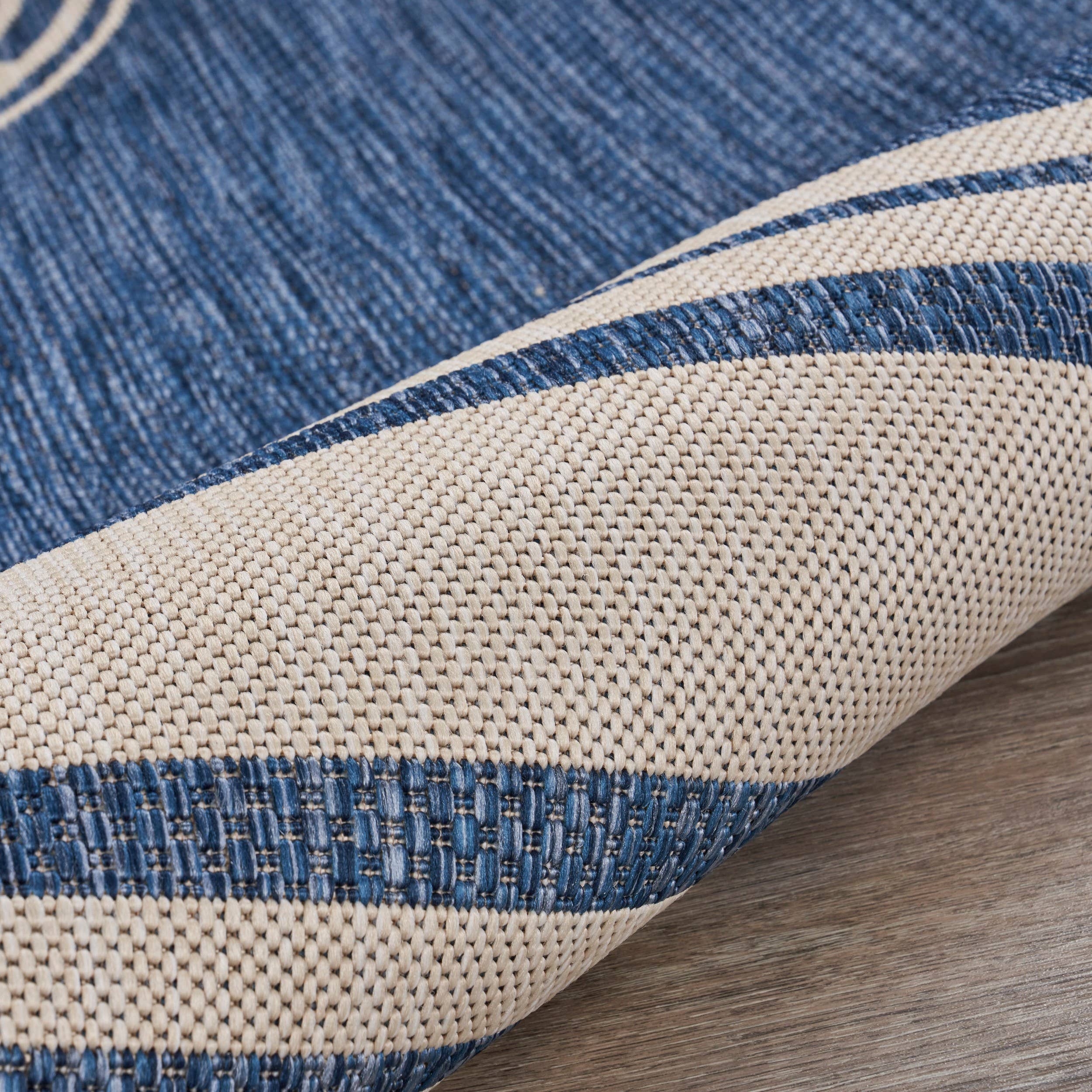 Samantha Navigate Navy Blue/White Indoor/Outdoor Area Rug: 7'6" x 9'5"