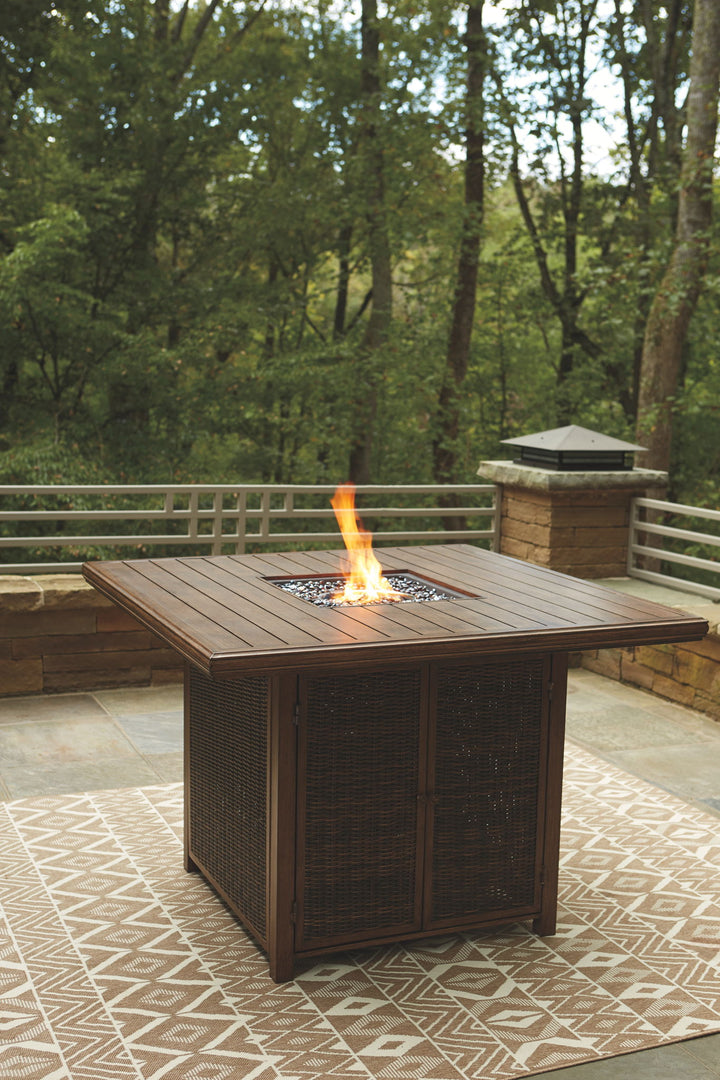 Paradise Trail - Medium Brown - Square Bar Table w/Fire Pit