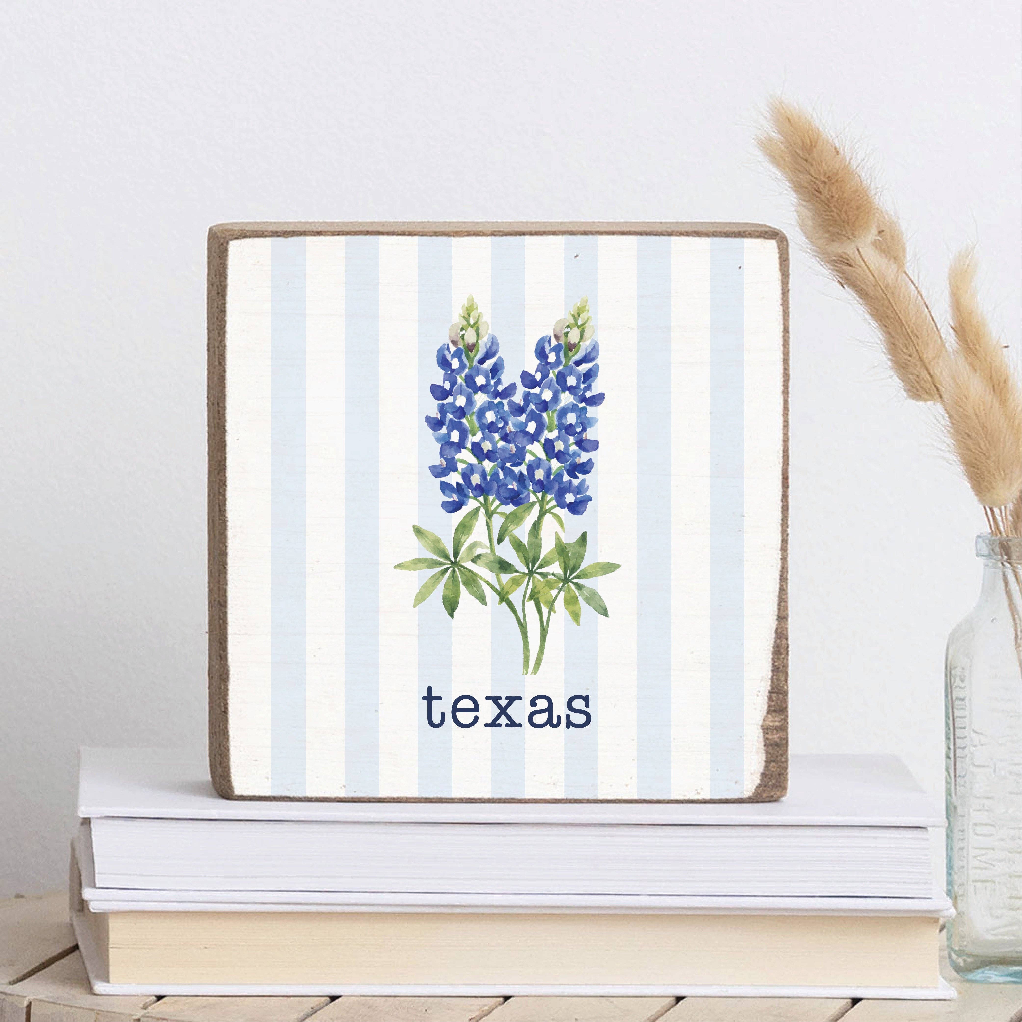 Bluebonnet Stripe Personalized Block Sign