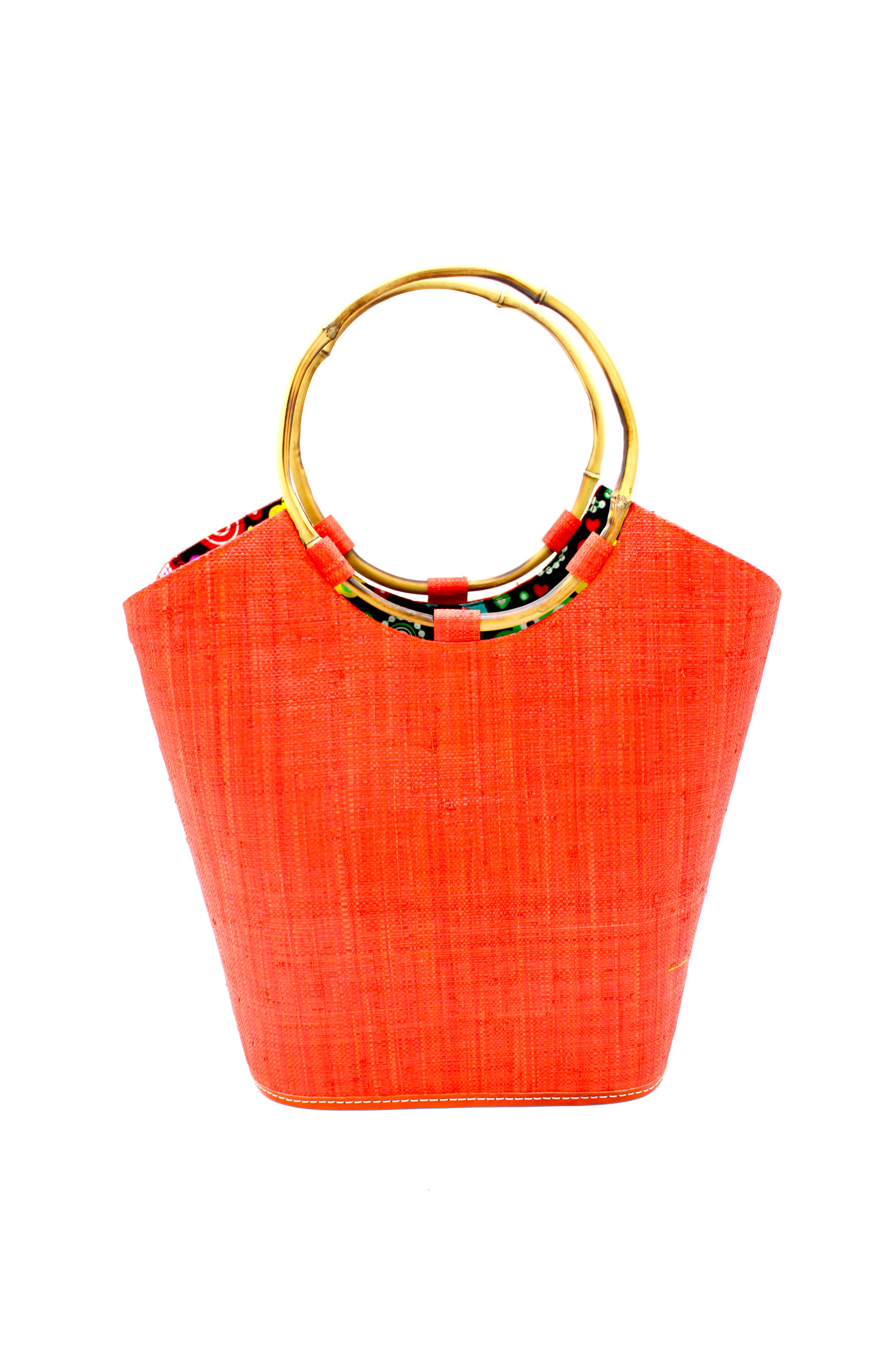 Carmen Straw Bucket Bag with Bamboo Handles: Denim