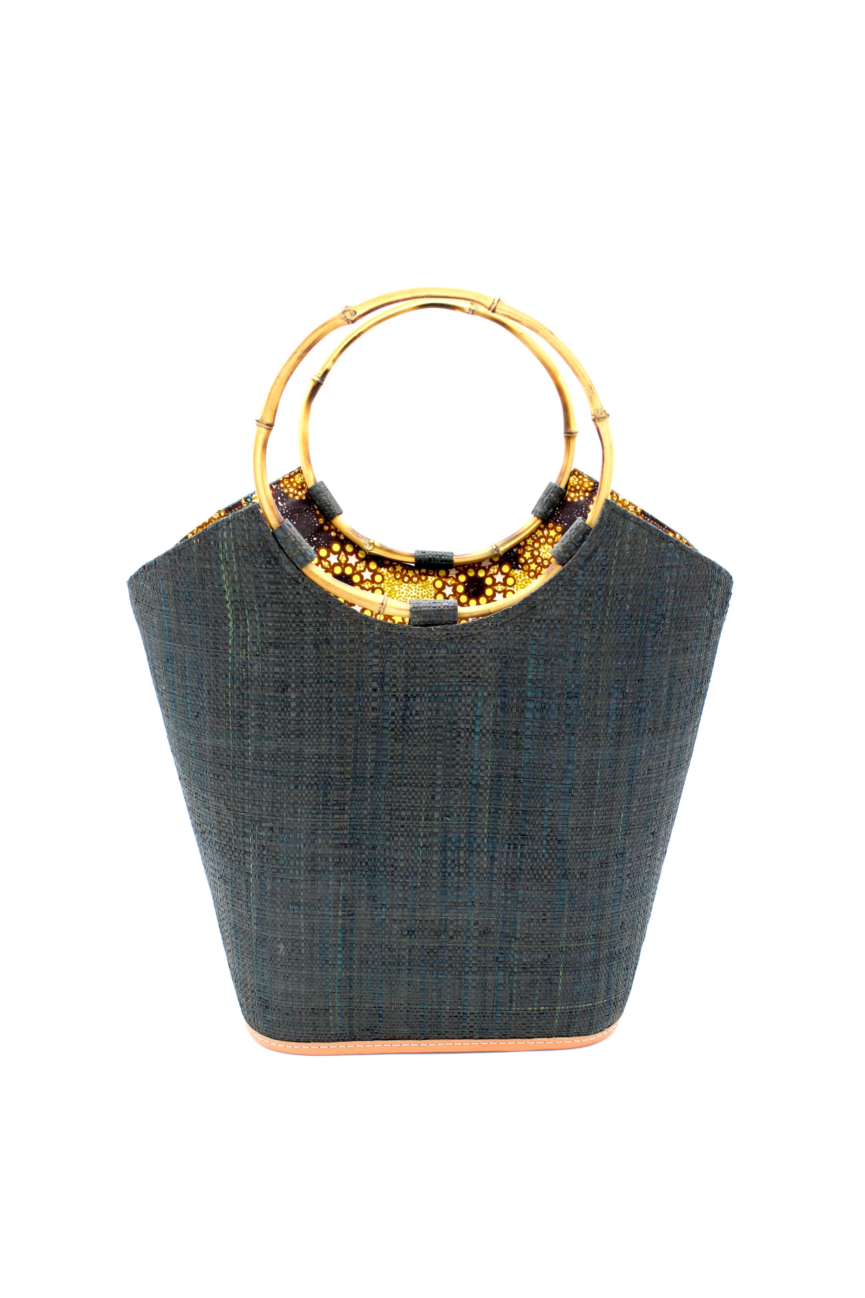 Carmen Straw Bucket Bag with Bamboo Handles: Denim