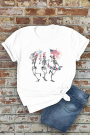Fourth of July Skellies, 4th of July, Unisex Round Neck T-Shirt: S / White