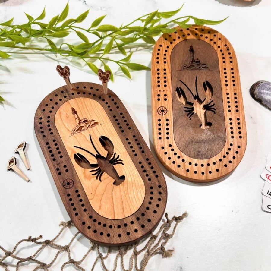 Wildlife Mini Travel Cribbage Board & Custom Pegs Set: Lobster / Select best pegs for us