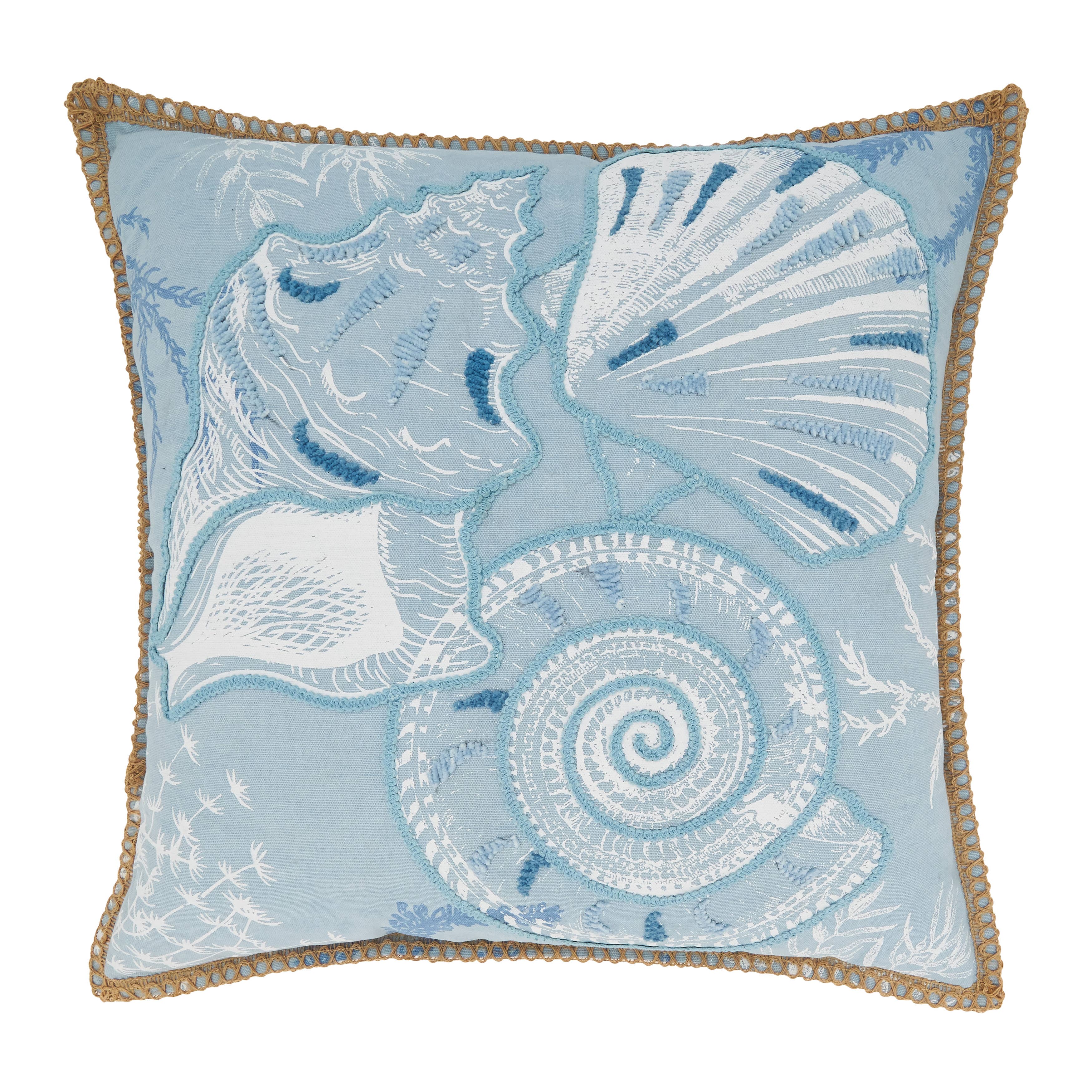Sandy Shores Seashells Throw Pillow: Blue / 20" / Poly Filled