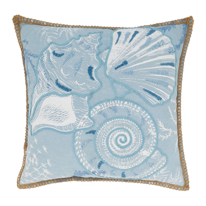 Sandy Shores Seashells Throw Pillow: Blue / Cover Only / 20"