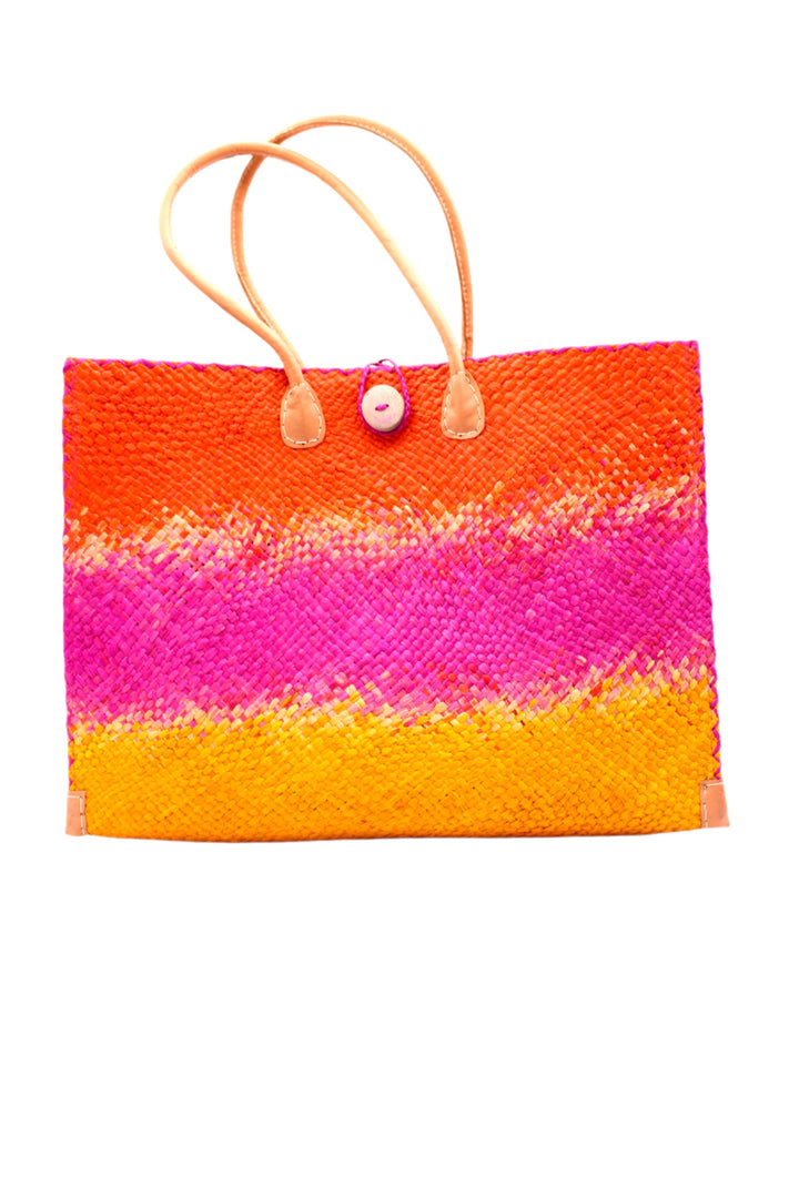 Zafran Holden Ombre Straw Beach Bag: Large / Coral & Fuschia