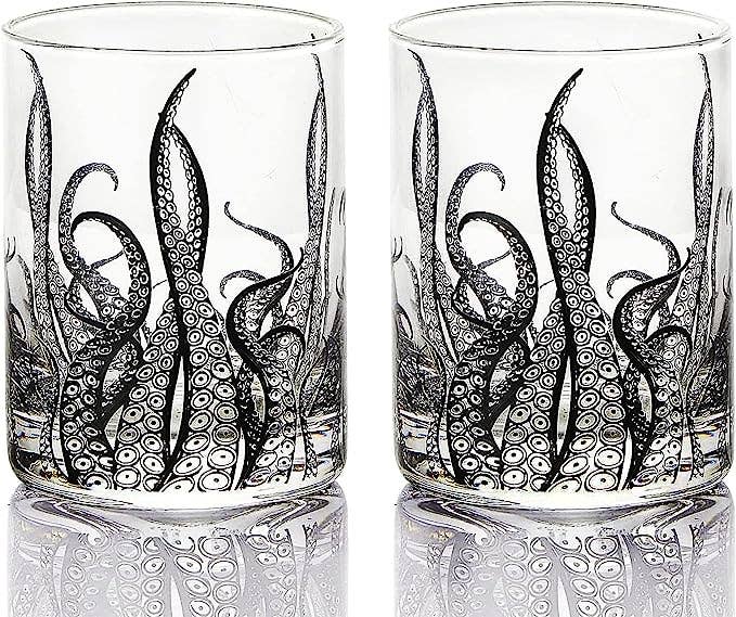 Octopus Tentacle Whiskey Glassware, Set of 2 | 9 OZ Handmade