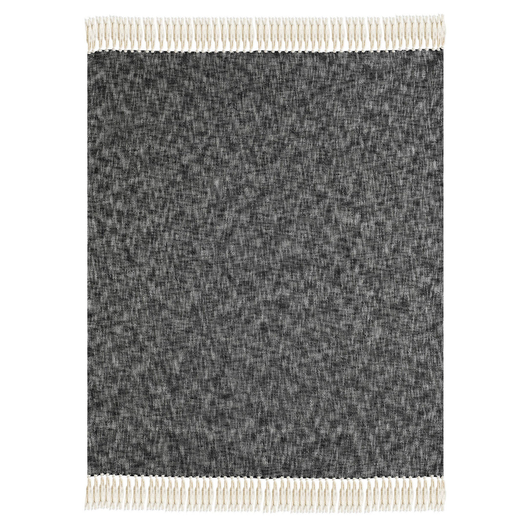 Boho Chambray Throw Blanket with Fringe: Navy Blue