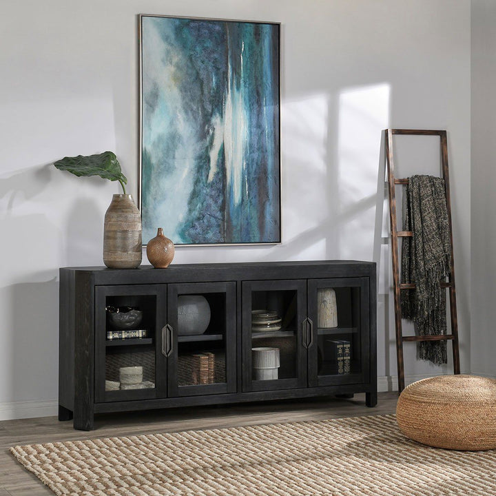 Macarthur - Reclaimed Oak 4 Door Cabinet - Antique Black