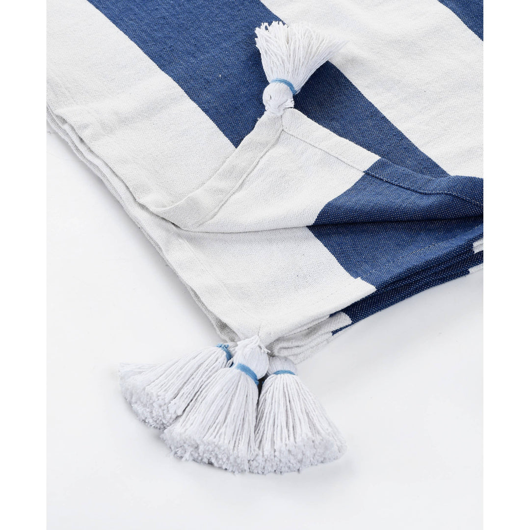 Cabana Striped Throw Blanket with Tassels: Navy Blue