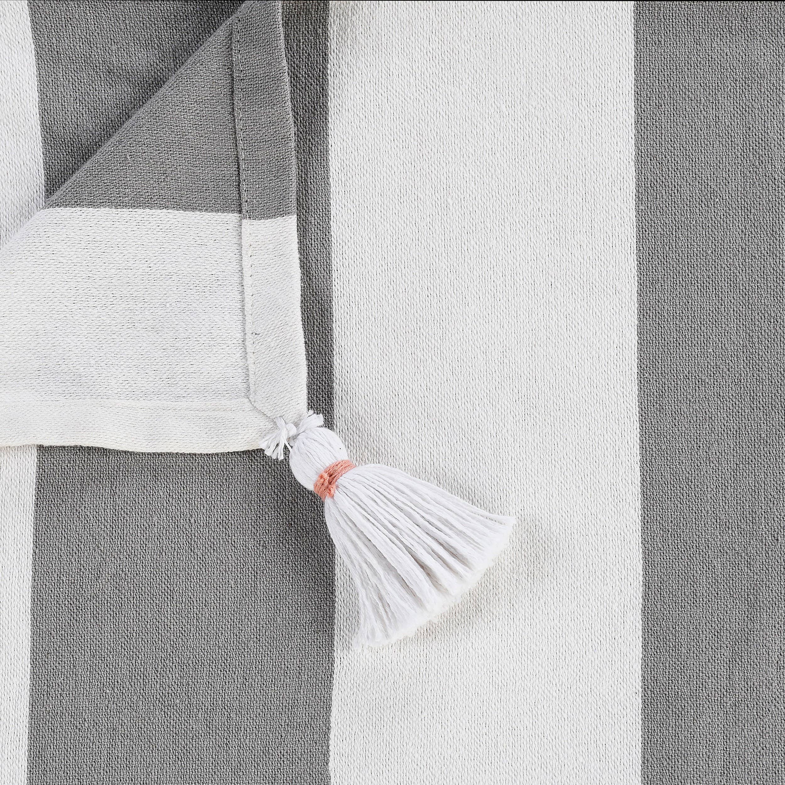Cabana Striped Throw Blanket with Tassels: Light Gray