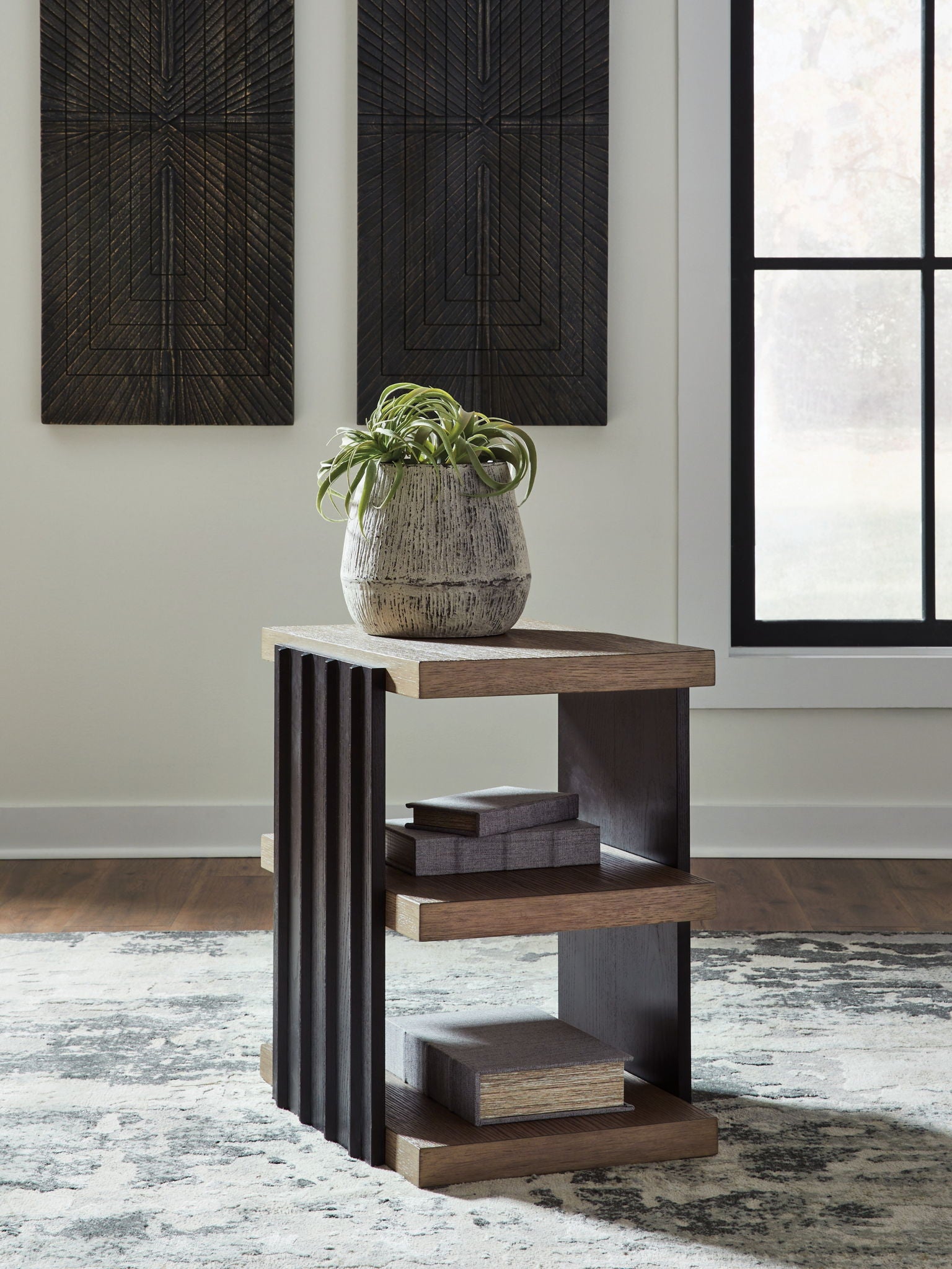 Rylandyn - Rectangular End Table - Black / Light Brown