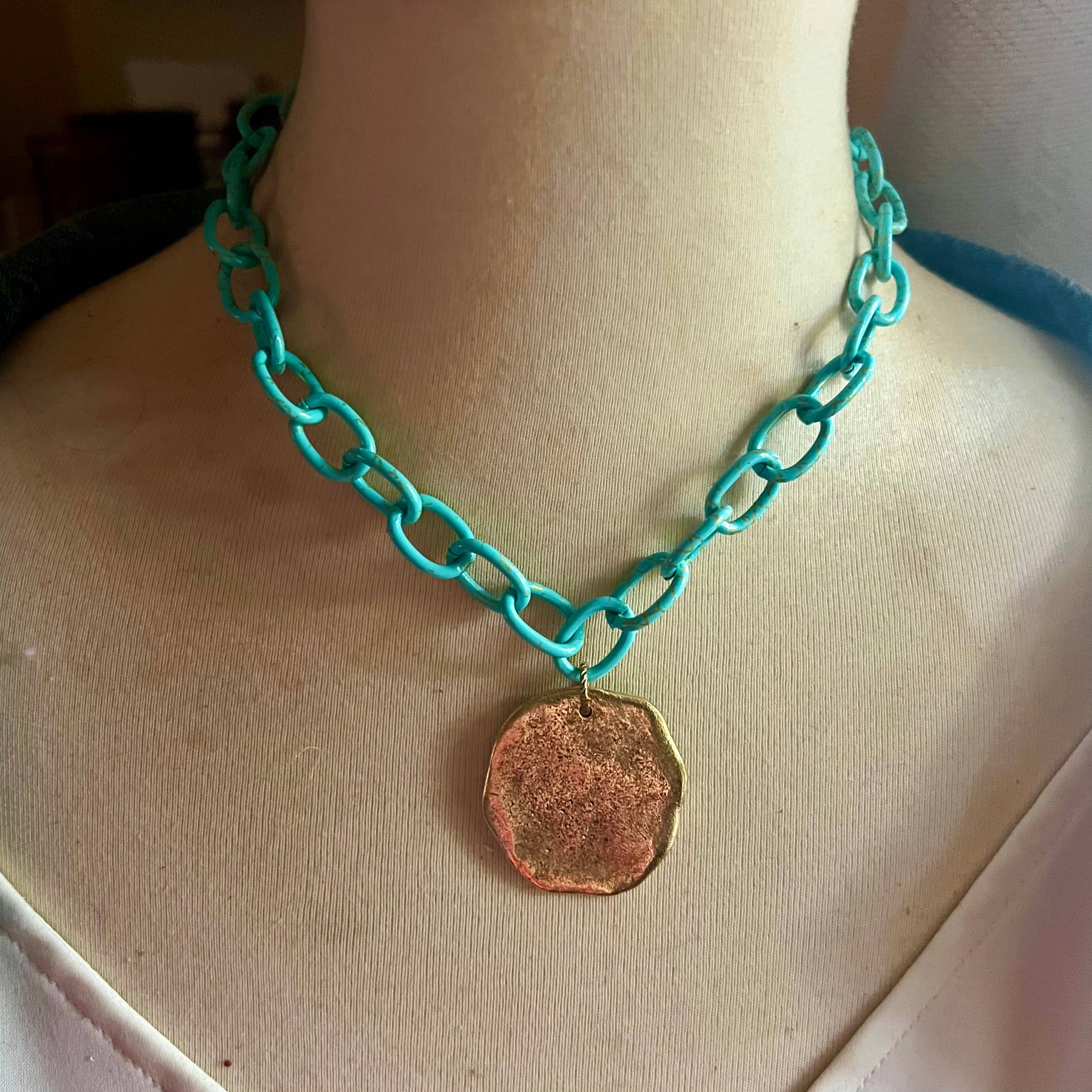 Stay Salty turquoise chain and gold medallion necklace 