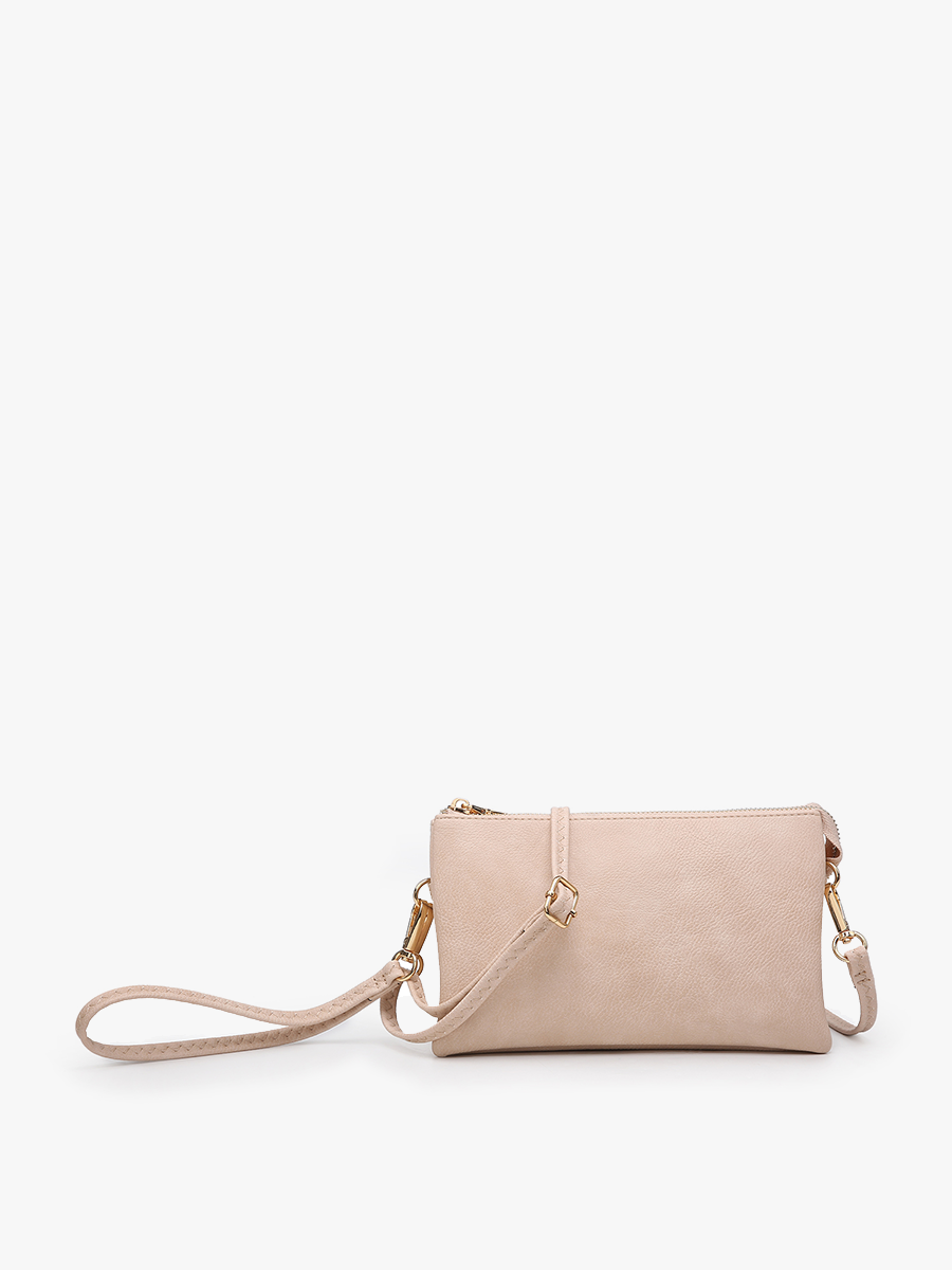 M013 Riley Monogrammable 3 Compartment Crossbody/Wristlet: Grey Blue