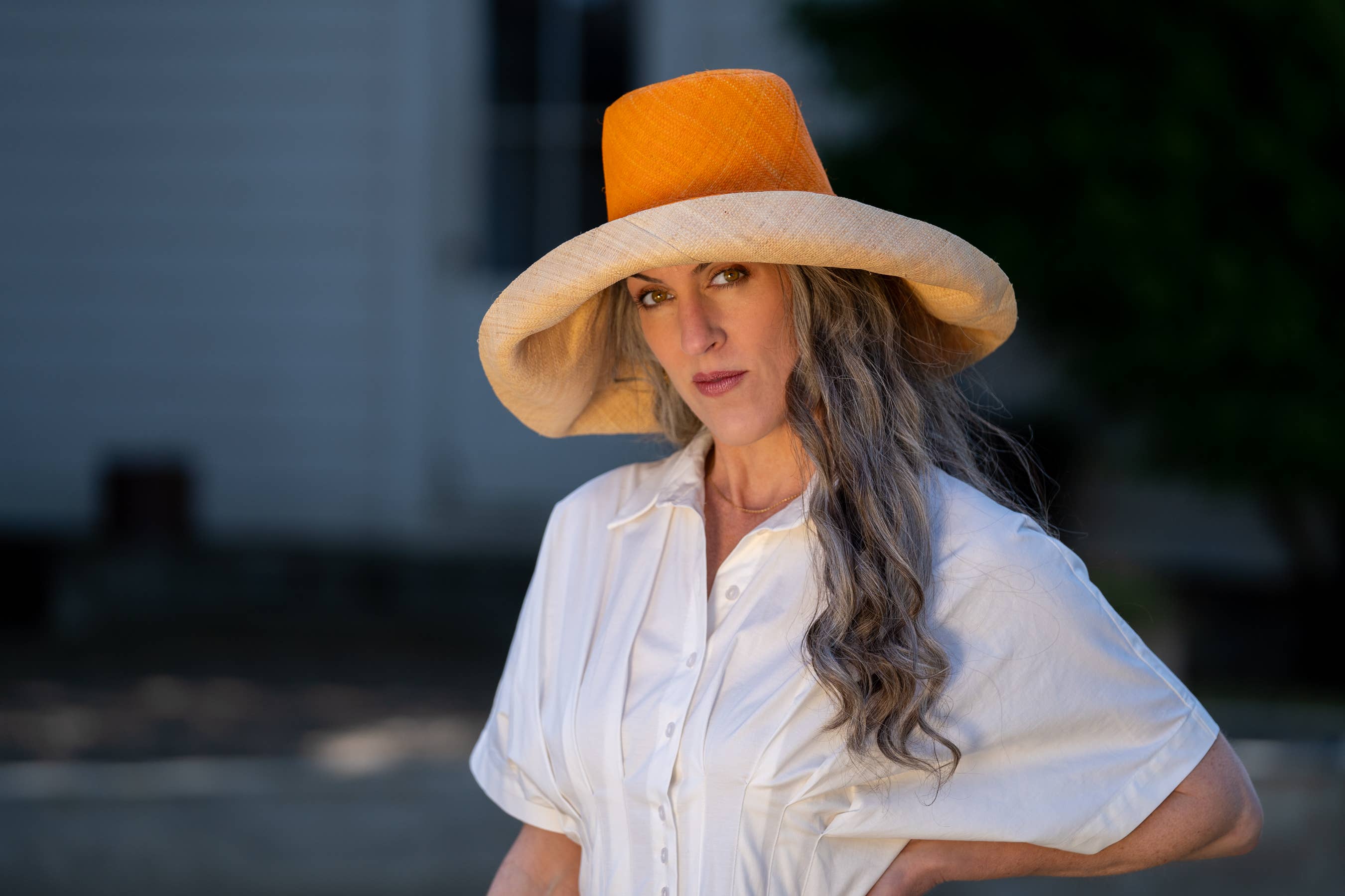 Monica 5" & 7" Wide Brim Two Tone Packable Straw Sun Hats: Denim Two Tone / 7" Brim