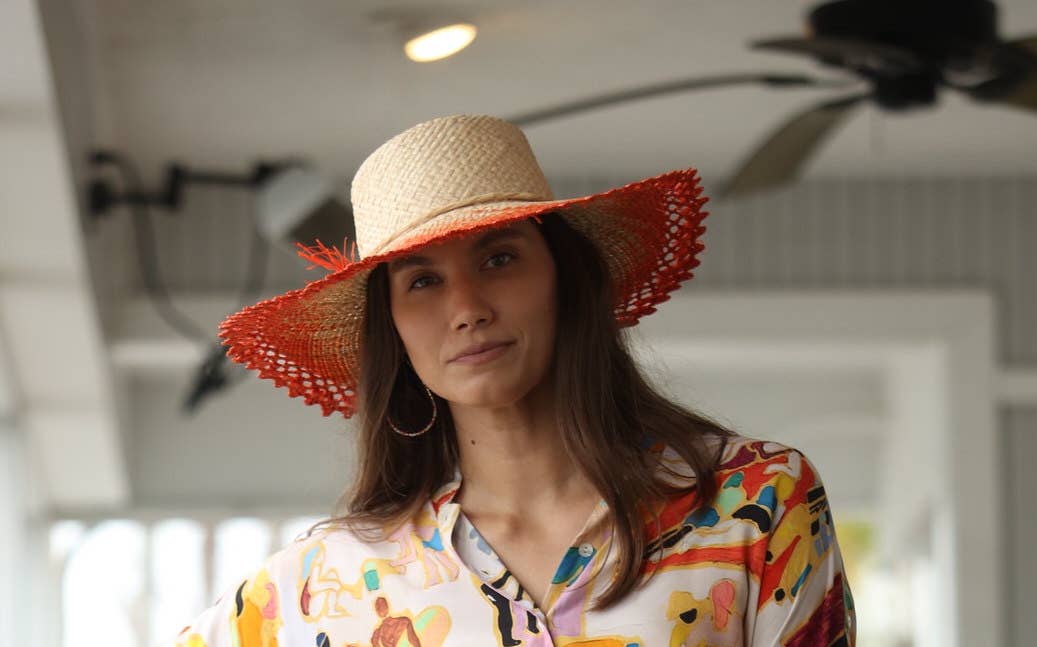 5" Brim Vanessa Ombre Straw Sun Hats with Lace Weave Edge: Black