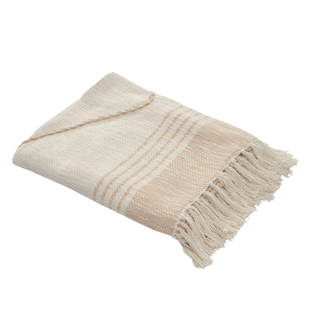 Coastal Edge Geometric Diamond Throw Blanket with Fringe: Blue/White