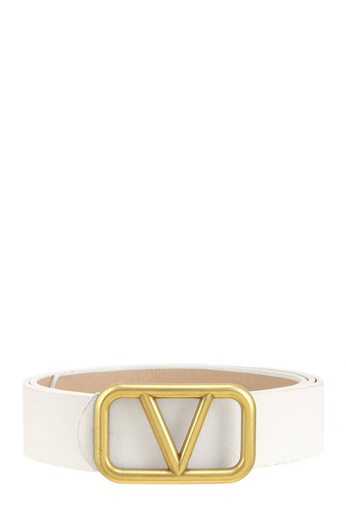 METAL V BUCKLE LEATHER BELT: Green