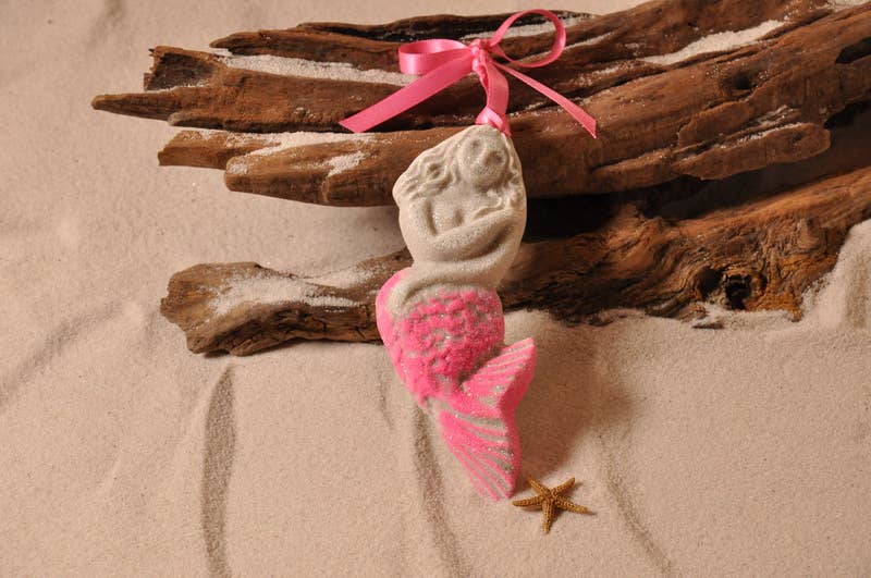 Mermaid Sand Ornament: Aqua Ribbon and Glitter