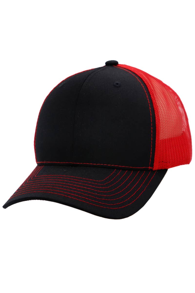 Sleek Black Front Six Panel Curved Bill Trucker Hat: Black